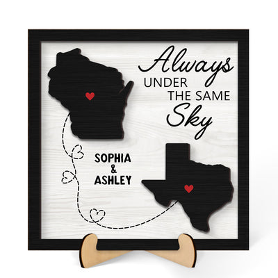 Long Distance Family Friendship State Map Personalized 2-Layer Wooden Plaque, Togetherness Christmas Gift