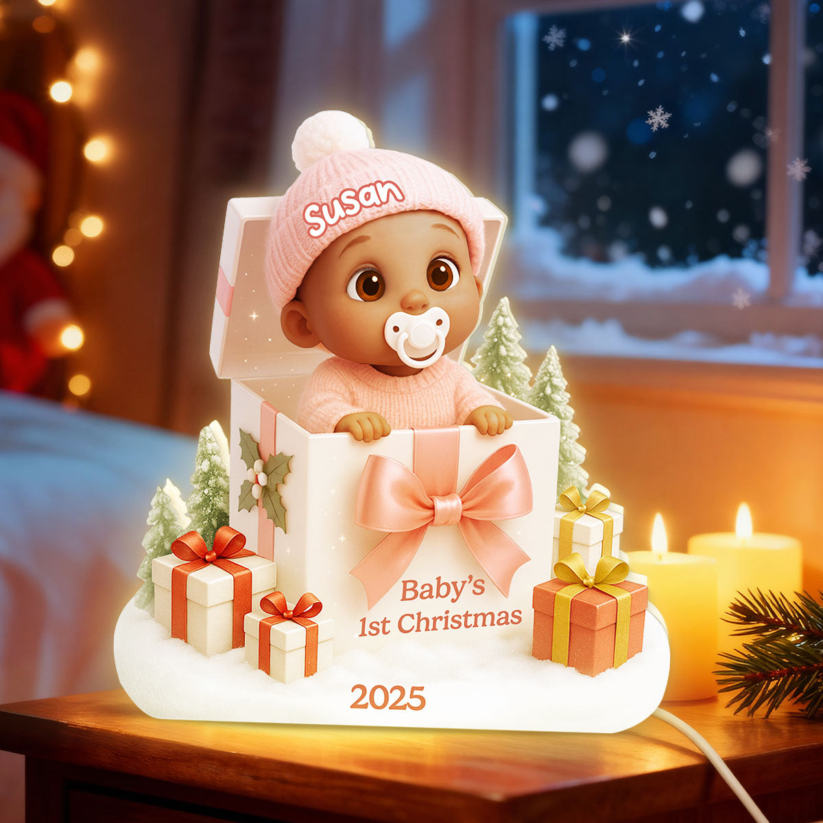 Baby's 1st Christmas Gift Box - Personalized Light Box - Christmas Keepsake for Baby, Newborn, Nursery Lamp