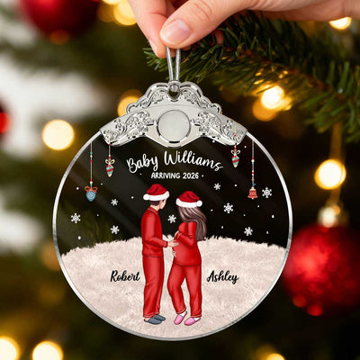 Expecting Parents Christmas Pregnancy - Personalized Glass Ornament With Silver Cap