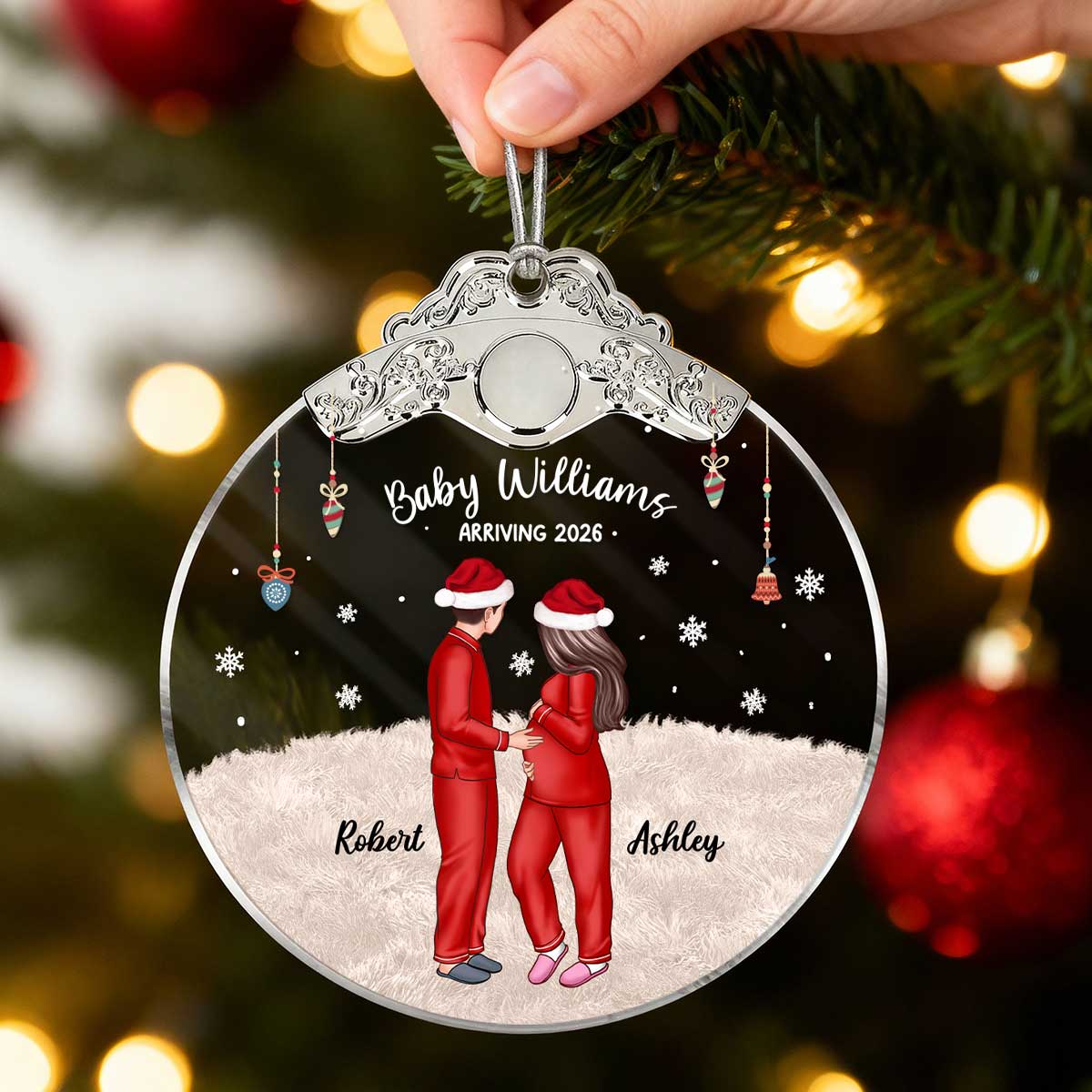 Expecting Parents Christmas Pregnancy - Personalized Glass Ornament With Silver Cap