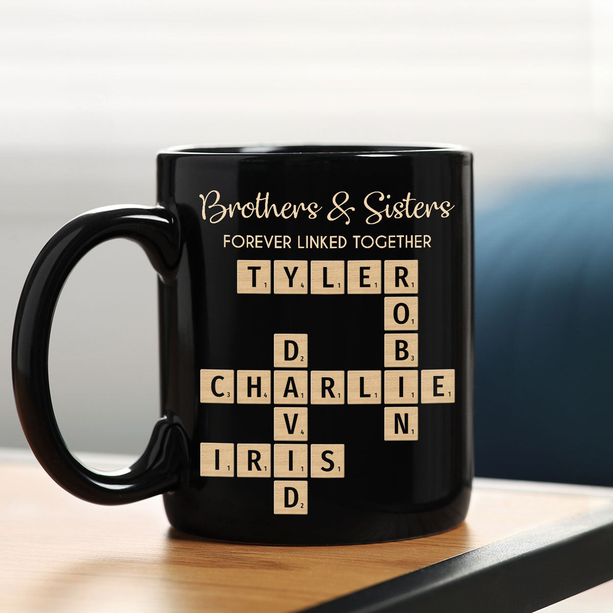 Brothers & Sisters Forever Linked Together Crossword Puzzle Art - Personalized Mug - Gift For Brothers, Sisters, Siblings, Family