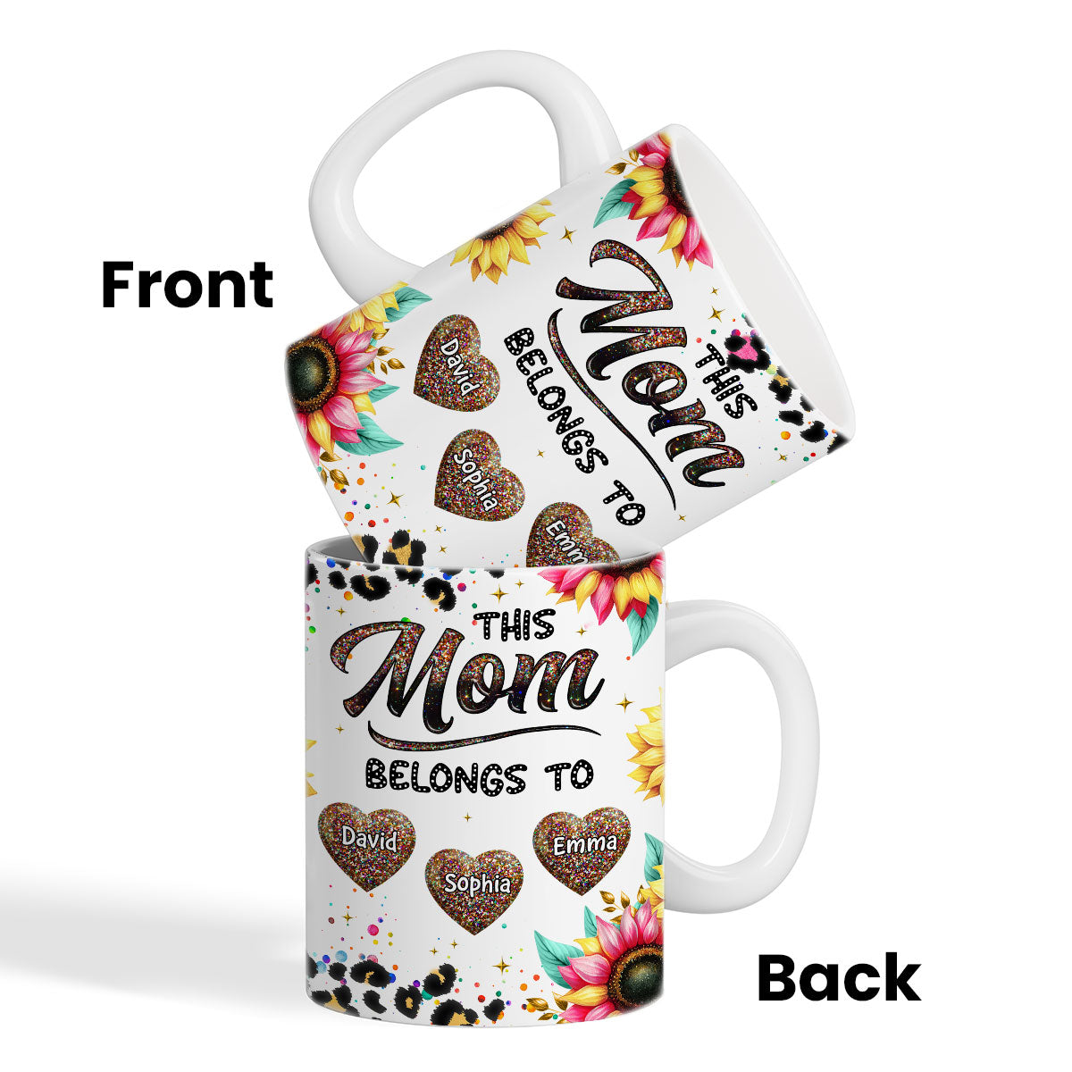 This Mom Belongs To Colorful Glitter Personalized Mug