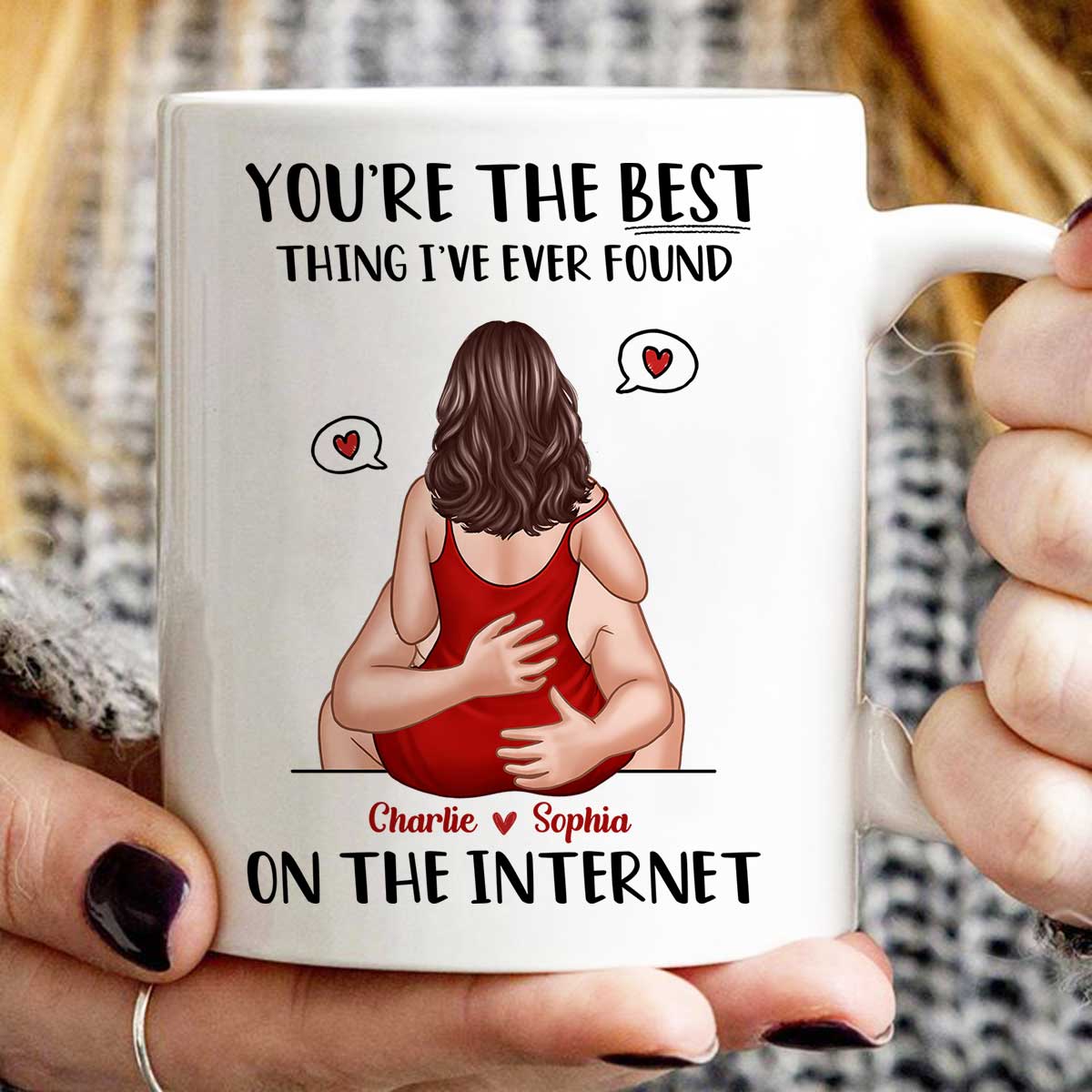 Online Dating Virtual Love Embrace Valentine‘s Couple Personalized Mug