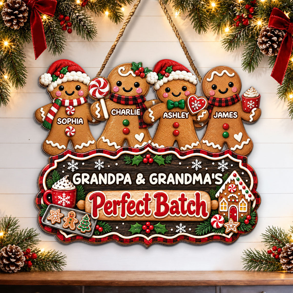 Christmas Gingerbread Grandpa Grandma Perfect Batch - Personalized Wood Sign - Christmas Decor, Door Sign For Grandparents