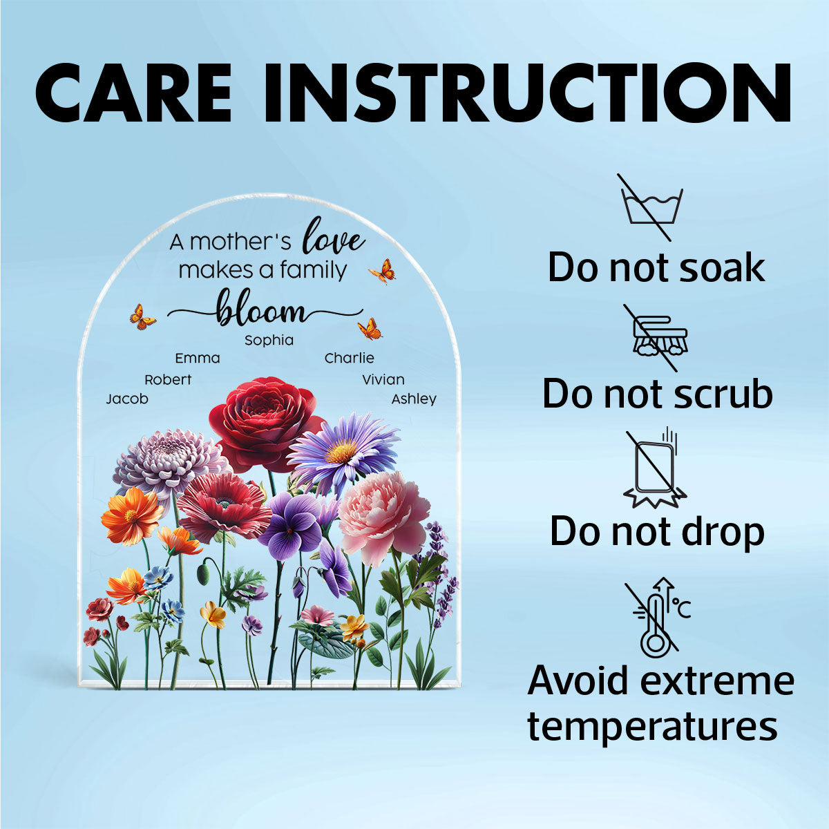 A Mother's Love Makes A Family Bloom 3D Effect Birth Month Flower Personalized Acrylic Block Plaque, Gift For Mom