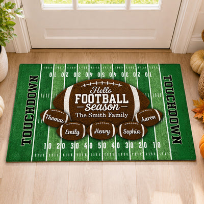 Hello Football Season Custom Family Names - Personalized Doormat - Football Season Decor For Family