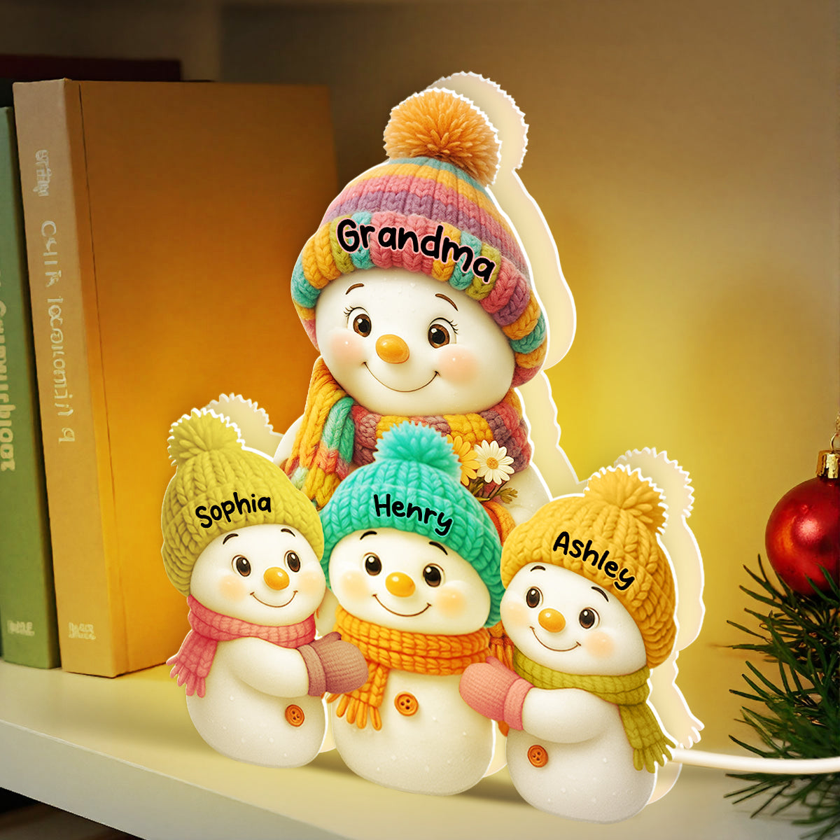 Snowman Grandma and Grandkids Personalized Light Box - Christmas Gift for Grandma