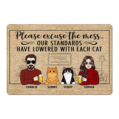 Excuse The Mess Cat Mom Cat Dad Funny Housewarming Gift Personalized Doormat