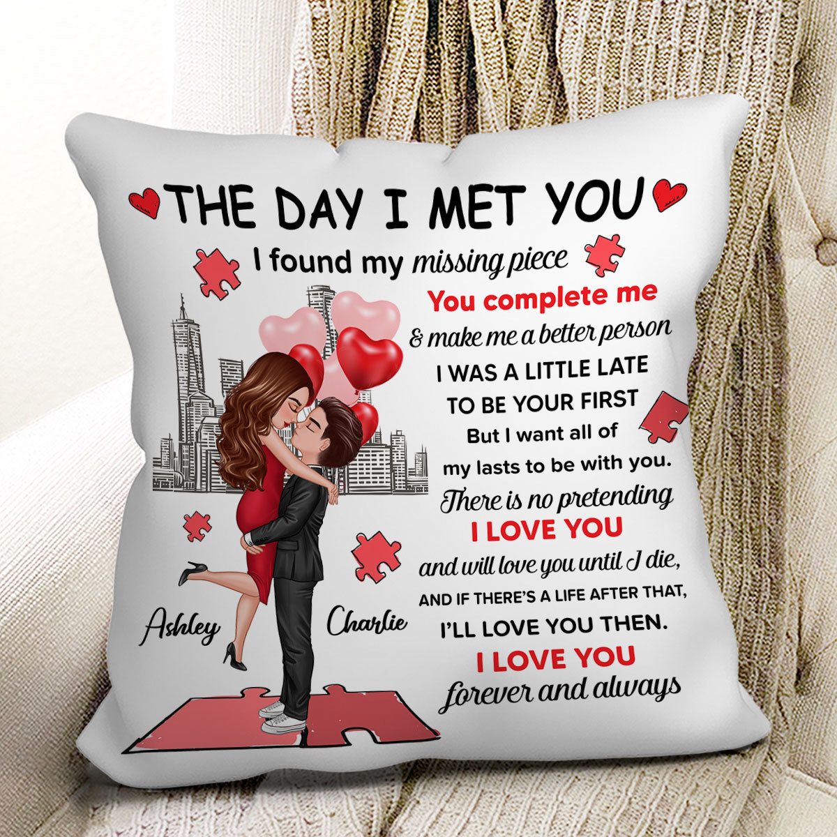 Hugging Couple I Met You Valentine‘s Day Gift For Him For Her Personalized Pillow