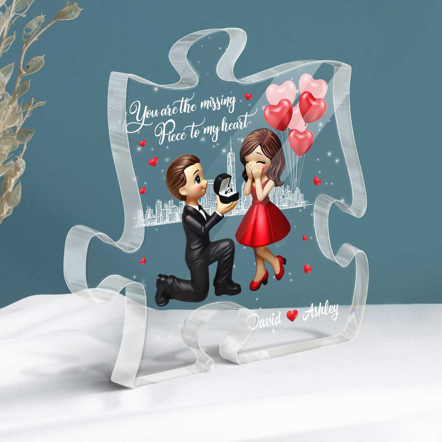 The Missing Piece To My Heart Personalized Puzzle Acrylic Plaque, Marriage Proposal Engagement  Gift For Him, For Her