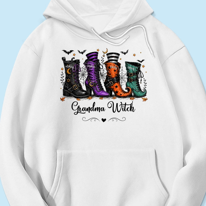 Grandma Witch Boots With Grandkids’ Names – Personalized Shirt – Halloween Gift For Grandma