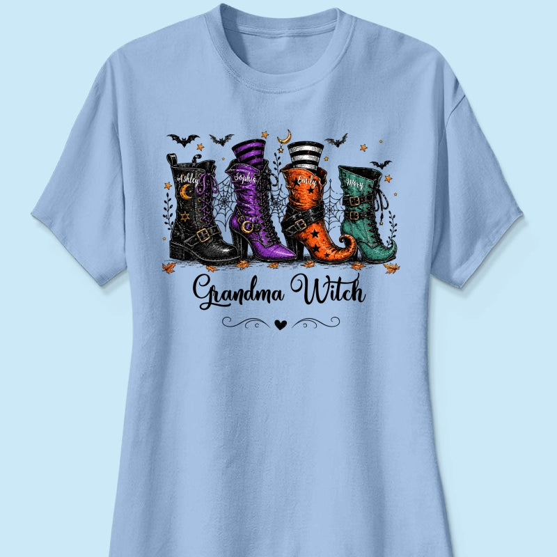 Grandma Witch Boots With Grandkids’ Names – Personalized Shirt – Halloween Gift For Grandma