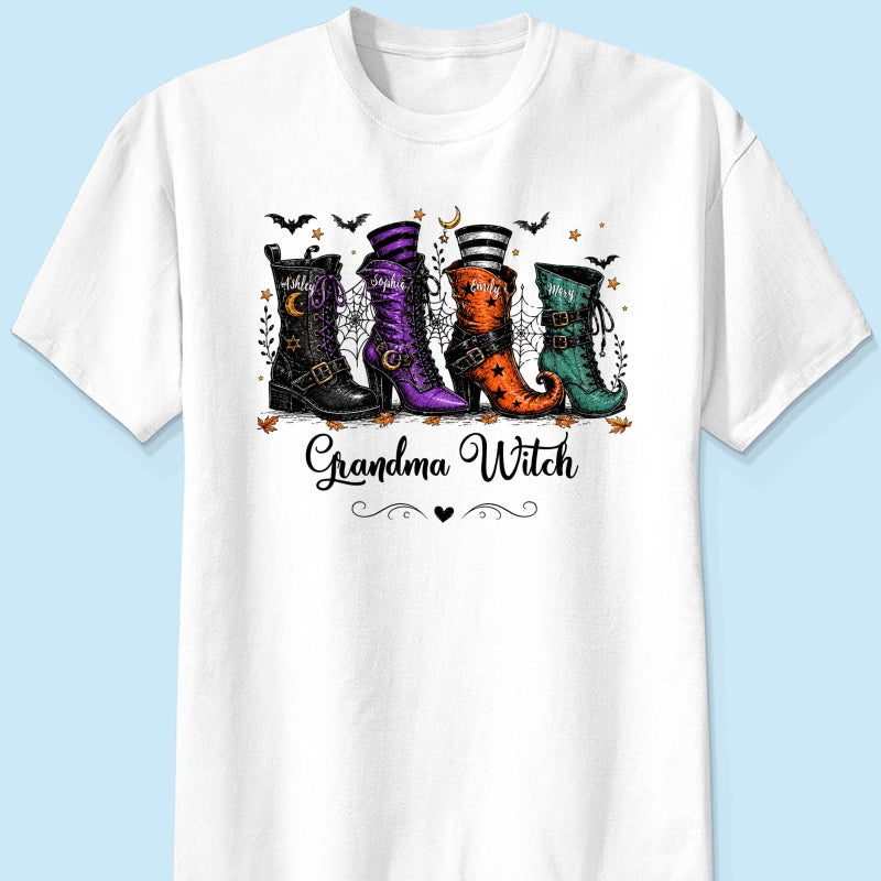 Grandma Witch Boots With Grandkids’ Names – Personalized Shirt – Halloween Gift For Grandma