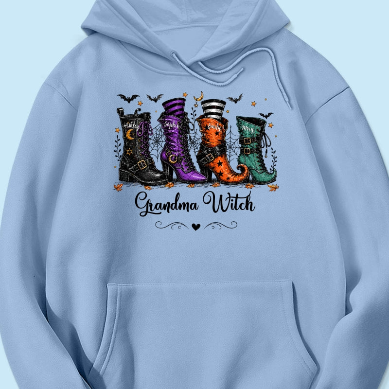 Grandma Witch Boots With Grandkids’ Names – Personalized Shirt – Halloween Gift For Grandma