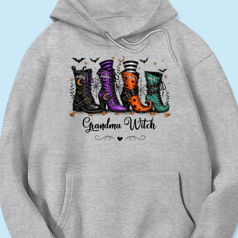 Grandma Witch Boots With Grandkids’ Names – Personalized Shirt – Halloween Gift For Grandma