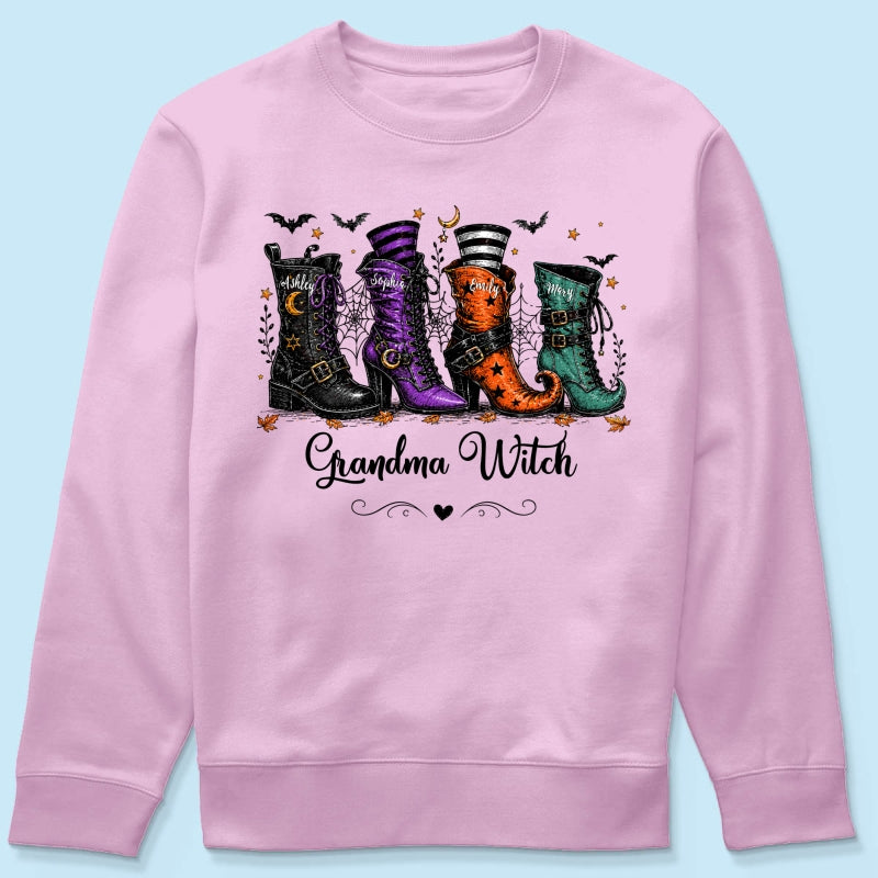 Grandma Witch Boots With Grandkids’ Names – Personalized Shirt – Halloween Gift For Grandma