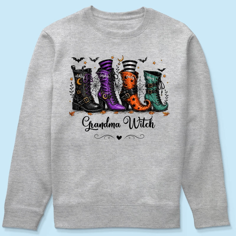 Grandma Witch Boots With Grandkids’ Names – Personalized Shirt – Halloween Gift For Grandma