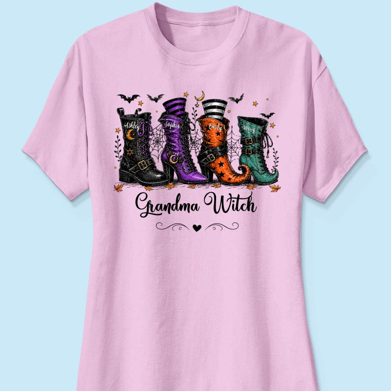 Grandma Witch Boots With Grandkids’ Names – Personalized Shirt – Halloween Gift For Grandma
