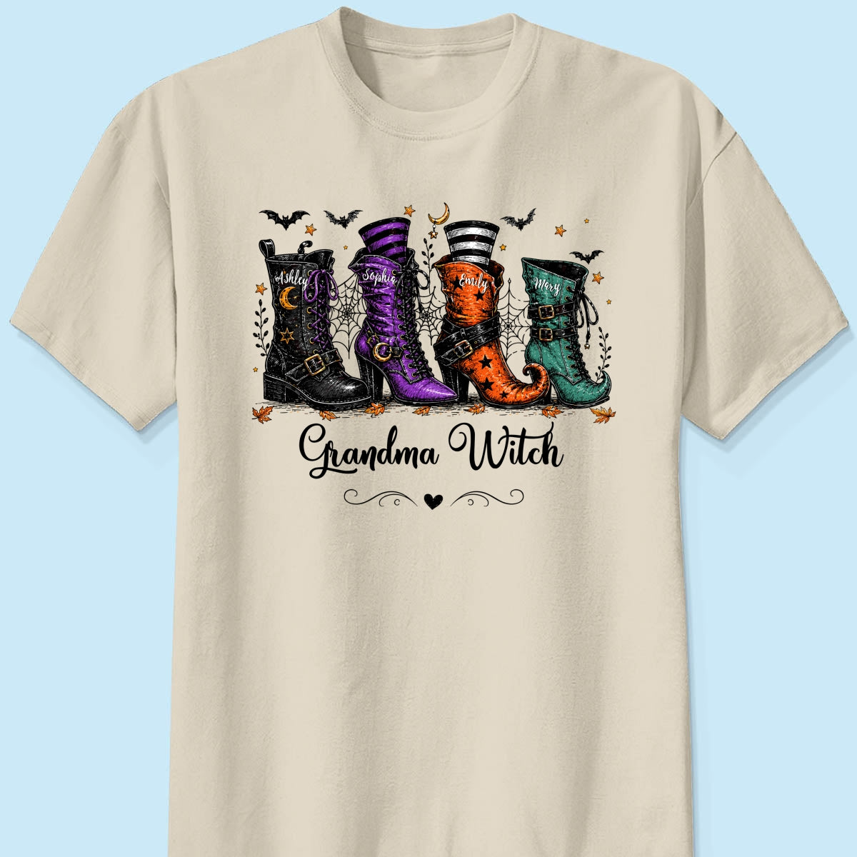 Grandma Witch Boots With Grandkids’ Names – Personalized Shirt – Halloween Gift For Grandma
