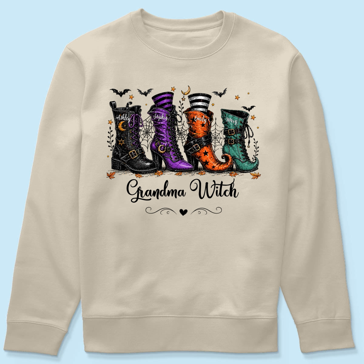 Grandma Witch Boots With Grandkids’ Names – Personalized Shirt – Halloween Gift For Grandma