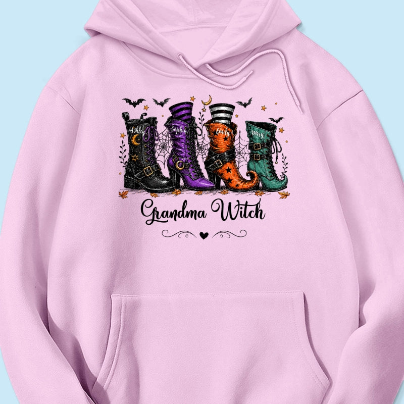 Grandma Witch Boots With Grandkids’ Names – Personalized Shirt – Halloween Gift For Grandma