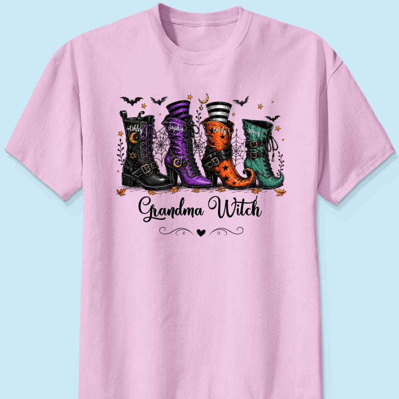 Grandma Witch Boots With Grandkids’ Names – Personalized Shirt – Halloween Gift For Grandma