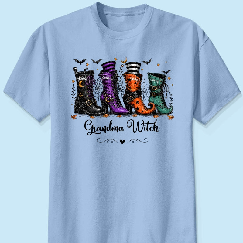 Grandma Witch Boots With Grandkids’ Names – Personalized Shirt – Halloween Gift For Grandma