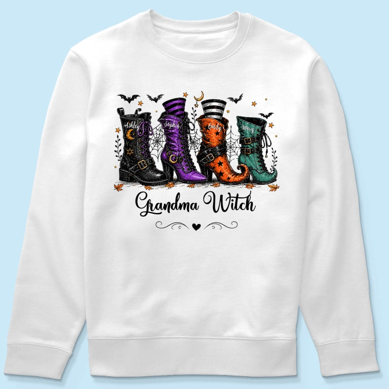 Grandma Witch Boots With Grandkids’ Names – Personalized Shirt – Halloween Gift For Grandma