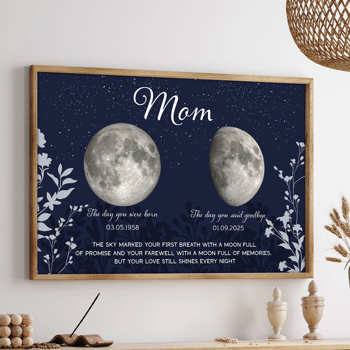 Lost Loved One Moon Phase Art Deep Blue Theme Memorial Keepsake Personalized Poster