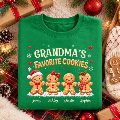 Grandma's Favorite Cookies - Personalized Shirt - Custom Grandkids Names Gingerbread, Cute Christmas Gift for Grandma, Nana, Mimi, Grammy & Gigi.