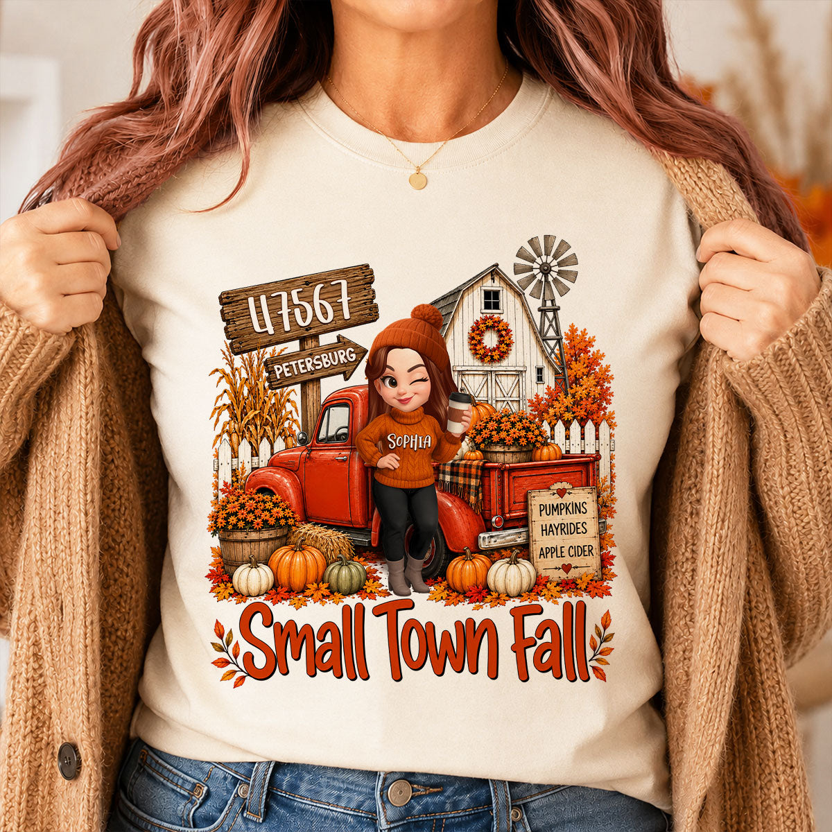 Small Town Fall Pumpkin Hayrides - Personalized Shirt - Custom Pumpkin Farm Trendy Fall Tee