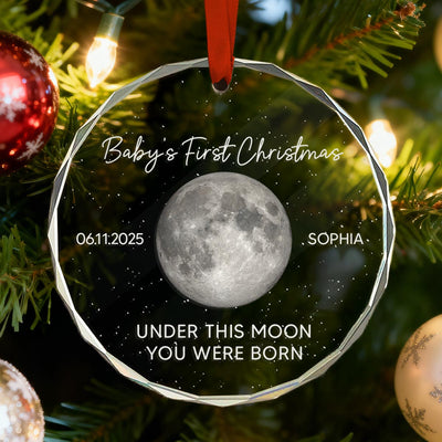Baby First Christmas Under This Moon You Were Born Custom Moon Phase - Personalized Glass Ornament