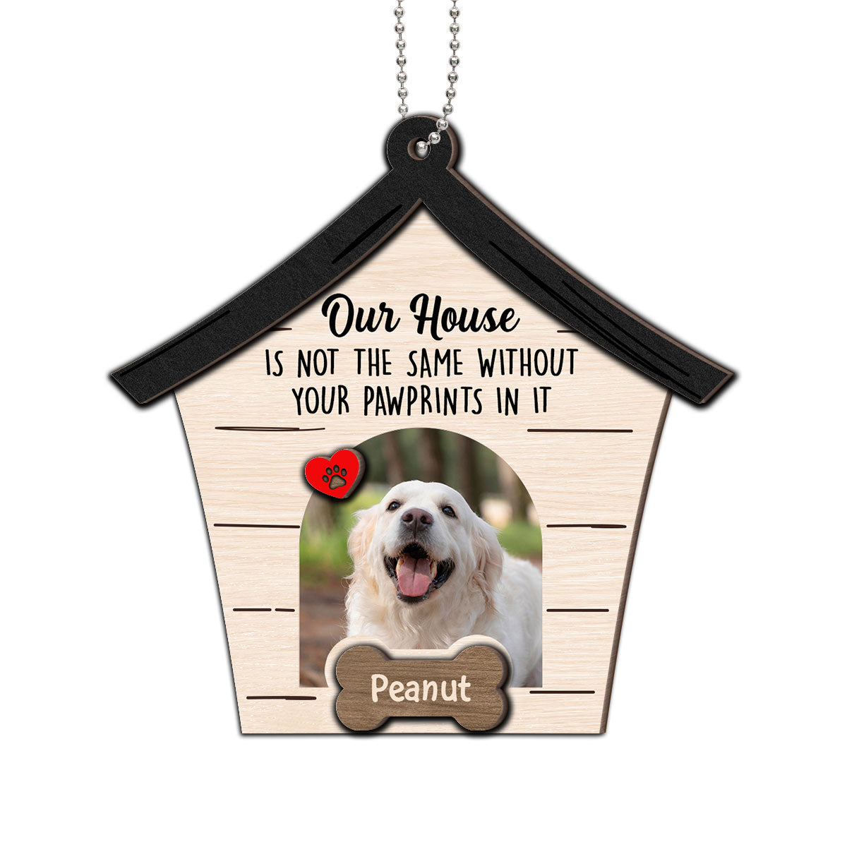 Memorial Dog Sympathy Keepsake Photo Inserted Personalized 2-Layer Wooden Ornament