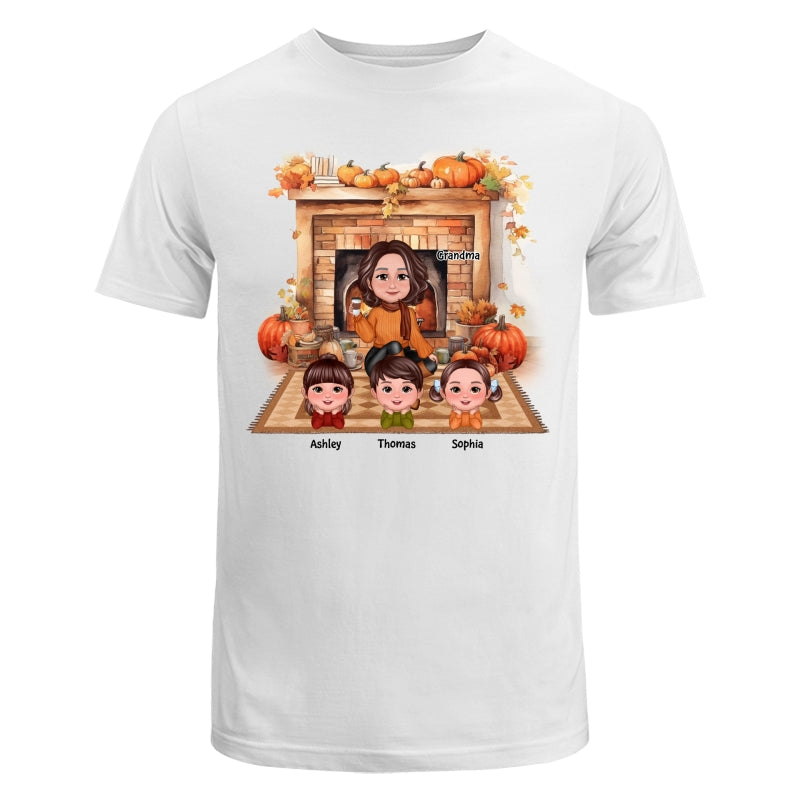 Fall Season Fireplace Grandma Mom Kids Personalized Shirt
