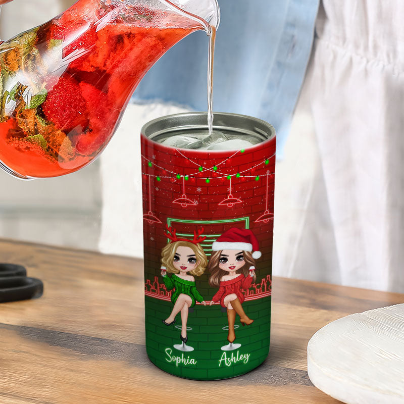 Christmas Drinking Partners Besties Sisters Personalized Can Cooler