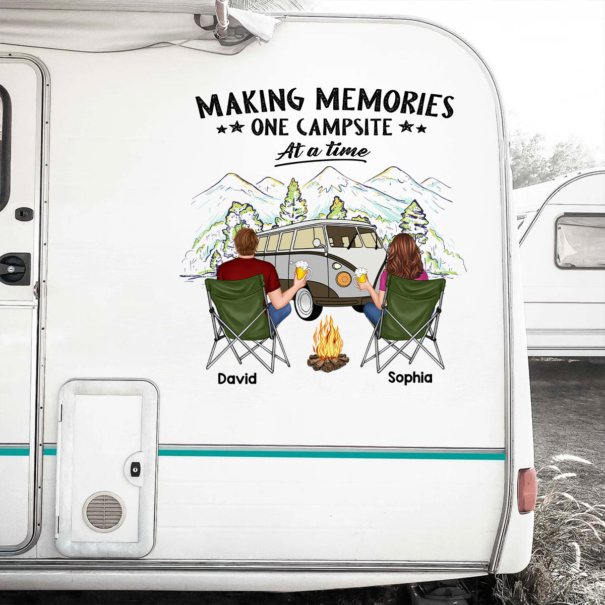 Camping Partners For Life Couple Back View Personalized RV Decal