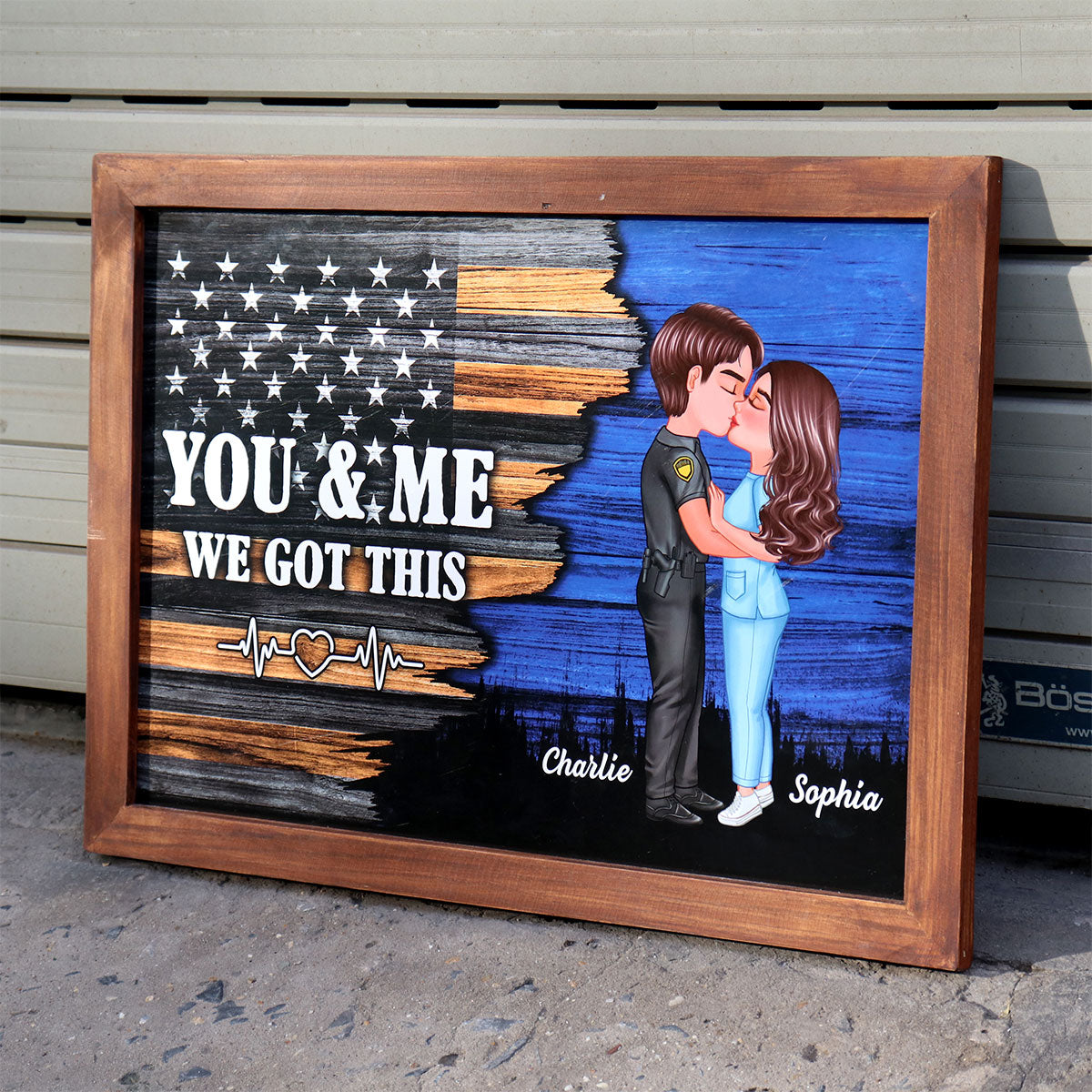 Hero Couple Kissing Half Flag Gifts by Occupation Firefighter, Nurse, Police Officer - Personalized Poster