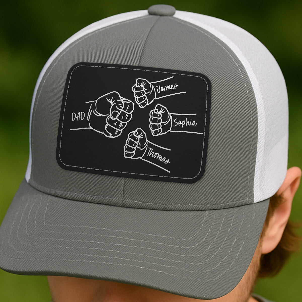 Dad Fist Bump Outline Personalized Leather Patch Hat