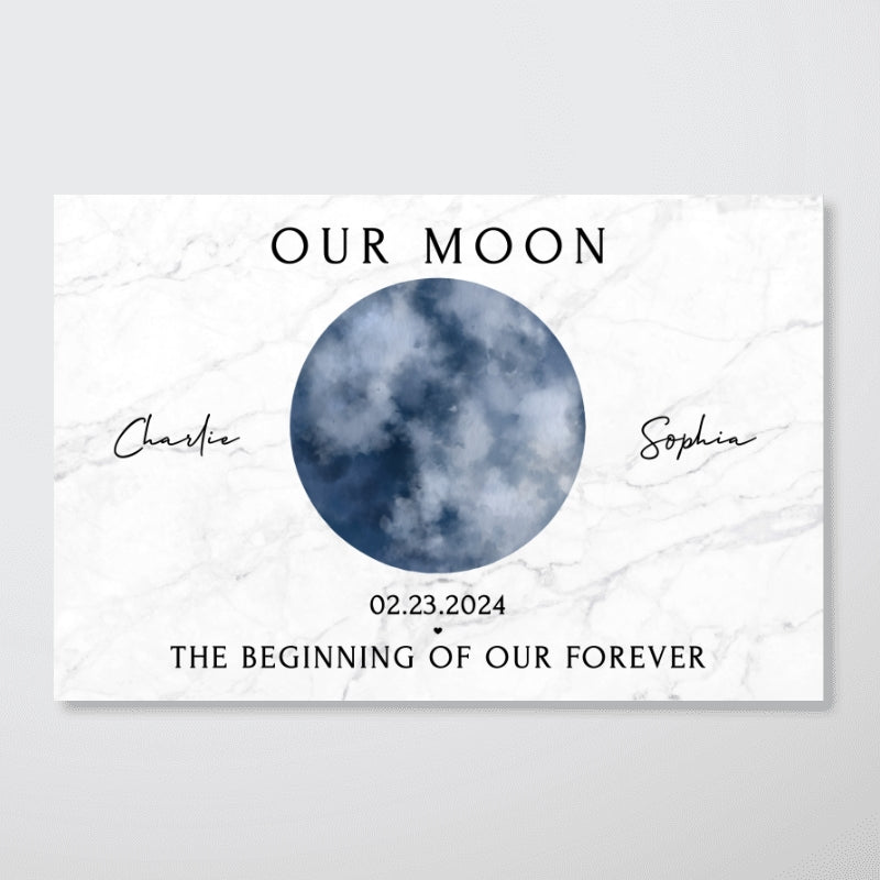 Watercolor Moon Phase Art Our Moon Couple Personalized Poster, Anniversary Gift, Wedding Gift