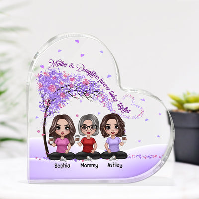 Doll Mom And Daughters Sitting Under Purple Tree Personalized Heart Acrylic Plaque