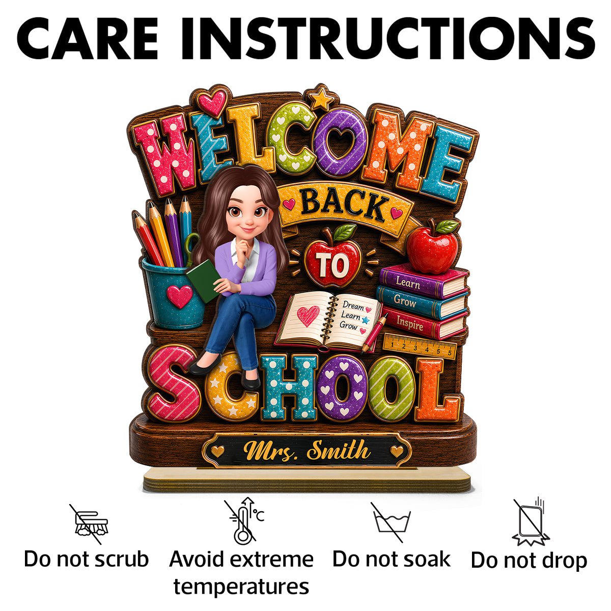 Teacher Welcome Back to School - Personalized 2-Layered Wooden Plaque - Back to School Gift for Teachers