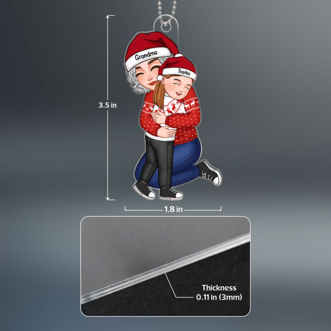 Cute Grandma Hugging GrandKid - Personalized Acrylic Ornament - Gift For Granddaughter, Grandson