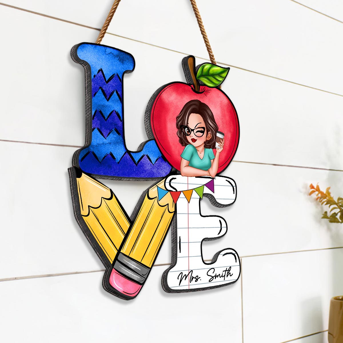 Stacked Love Teacher Personalized Wood Sign, Teacher Appreciation Gift, Classroom Decor, Welcome Back To School