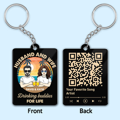 Husband Wife Drinking Buddies Favorite Song Scannable QR Code Personalized Acrylic Keychain