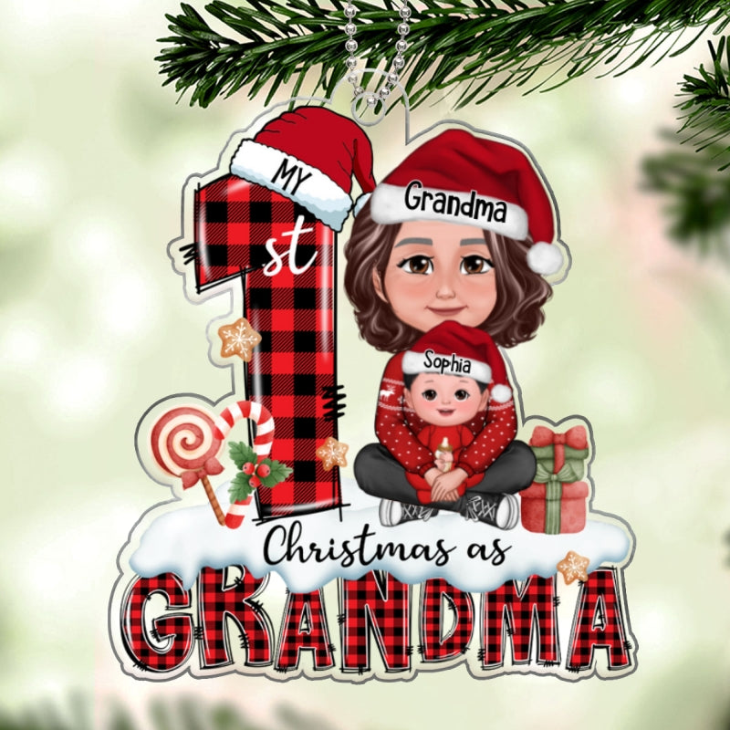 My First Christmas As Grandma Woman Kid Crossed Legs Personalized Acrylic Ornament