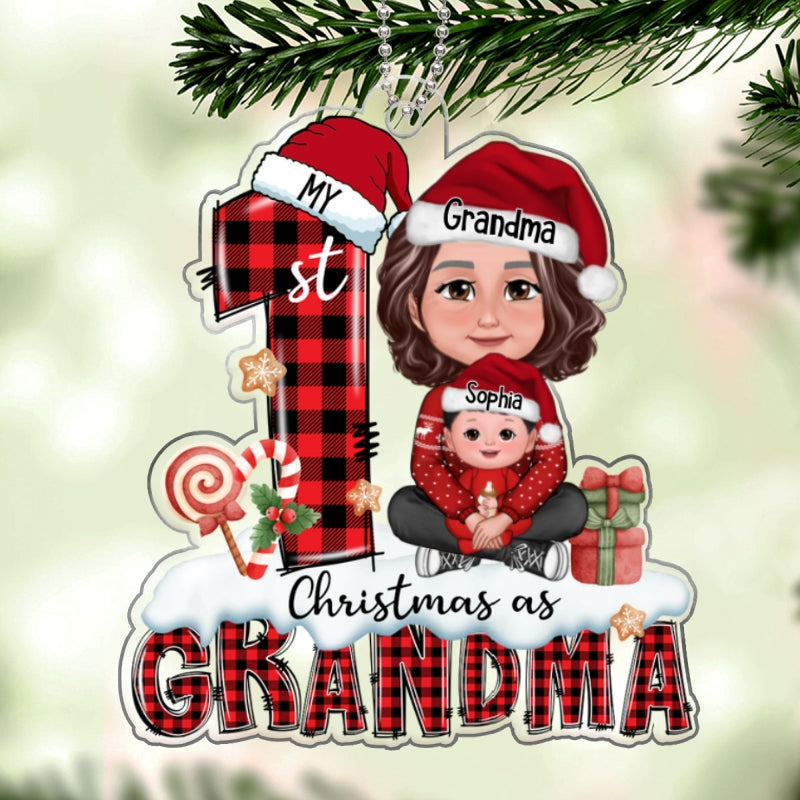 My First Christmas As Grandma Woman Kid Crossed Legs Personalized Acrylic Ornament
