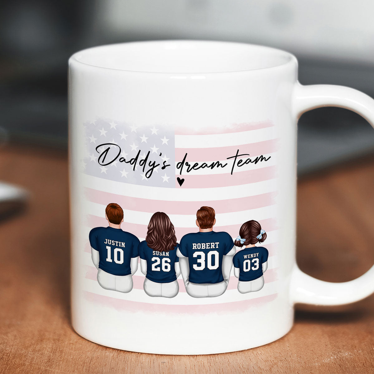 Daddy's Team Football Family Sitting Personalized Mug, Father's Day Gift For Dad, Grandpa, Husband