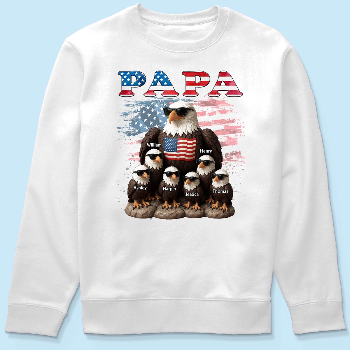 Patriotic Eagle Grandpa Dad & Kids 3D Effect Personalized Shirt, Gift For Dad Grandpa