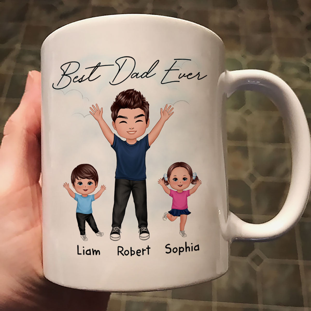 Happy Dad And Kids Dogs Cats Best Dad Ever Father‘s Day Gift For Dad Personalized Mug
