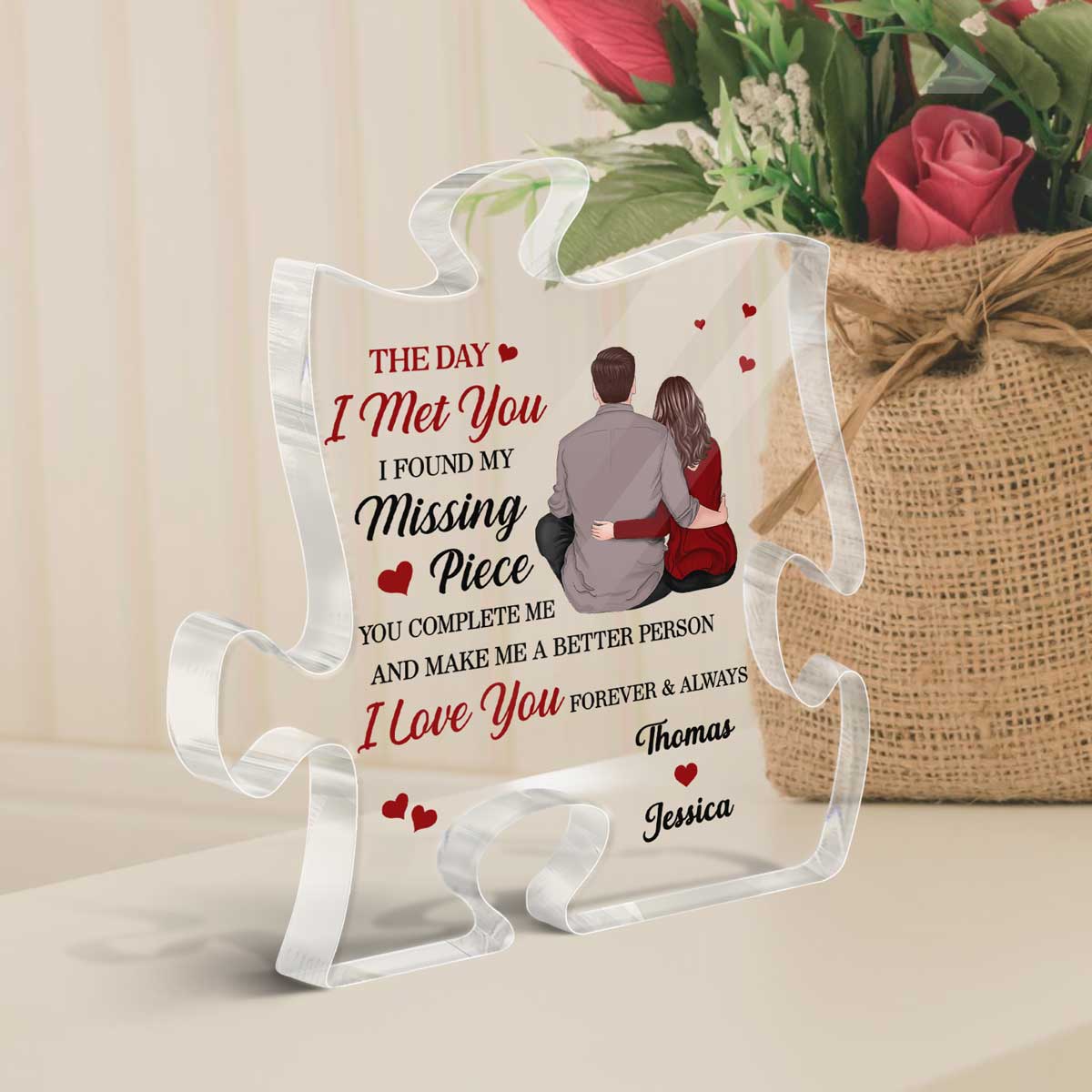 Back View Couple Sitting Found My Missing Piece Valentine‘s Day Anniversary Gift For Him For Her Personalized Puzzle Acrylic Plaque